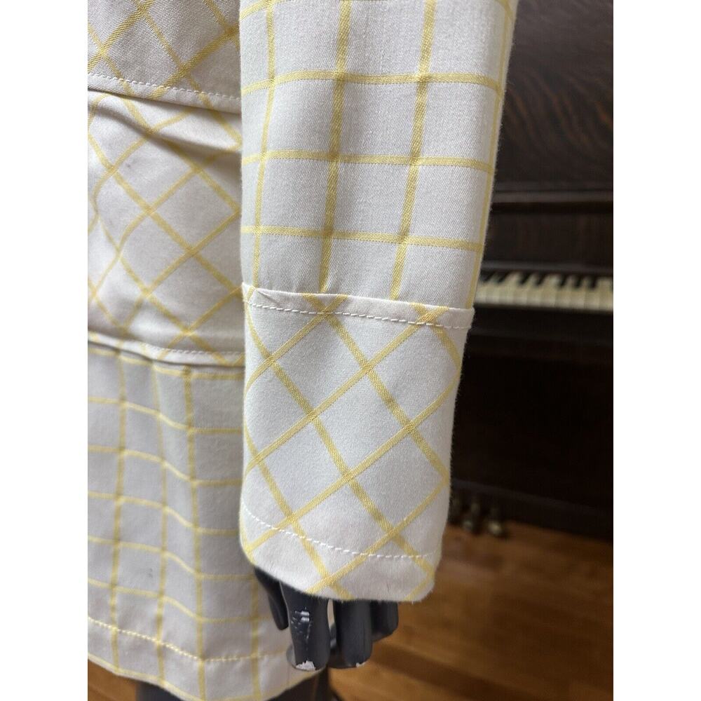 Tulle Yellow Stripe White Trench Coat Belted Waist Big Buttons Size Small - Picture 10 of 13